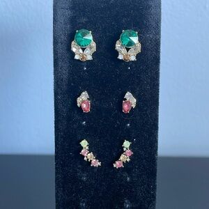 Olive & Piper Elegant Green and Pink Crystal Earrings Set